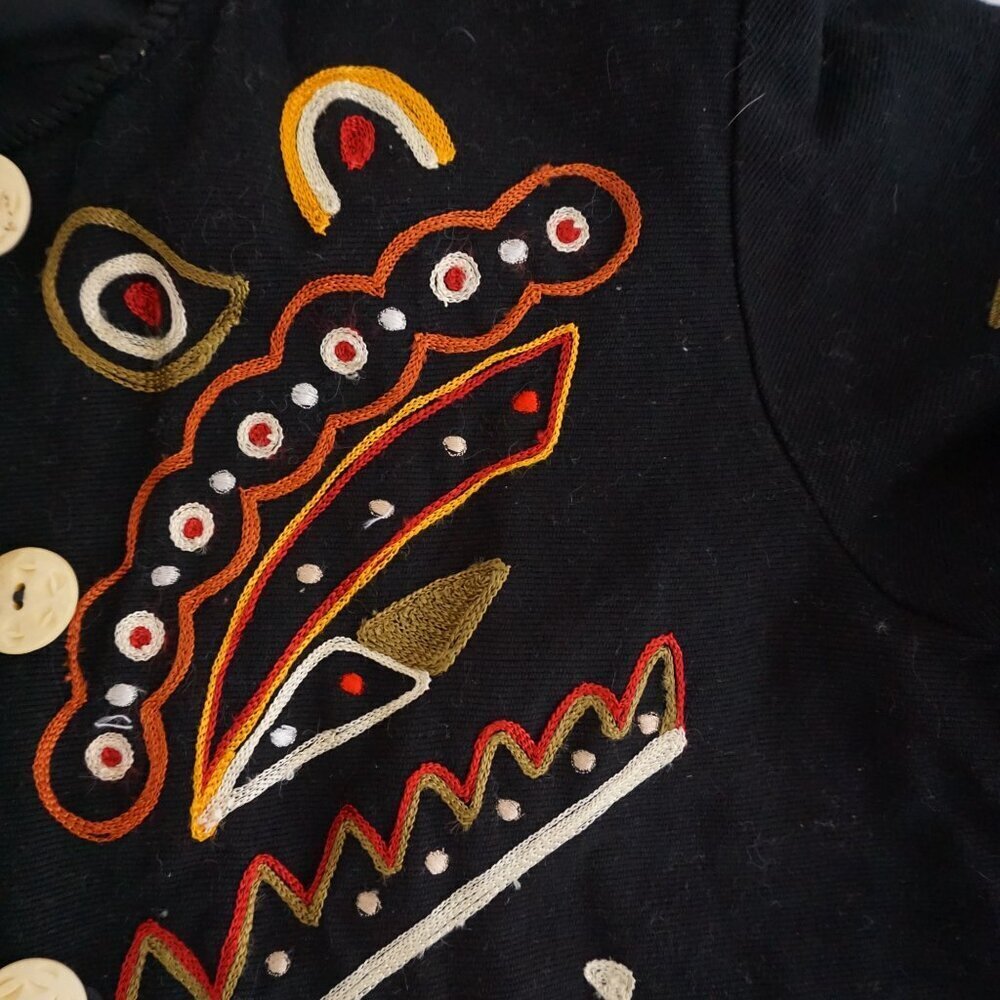 Vintage Indigo Moon Embroidered Black Jacket Boho Artsy Eclectic Grandmacore L - Picture 9 of 10